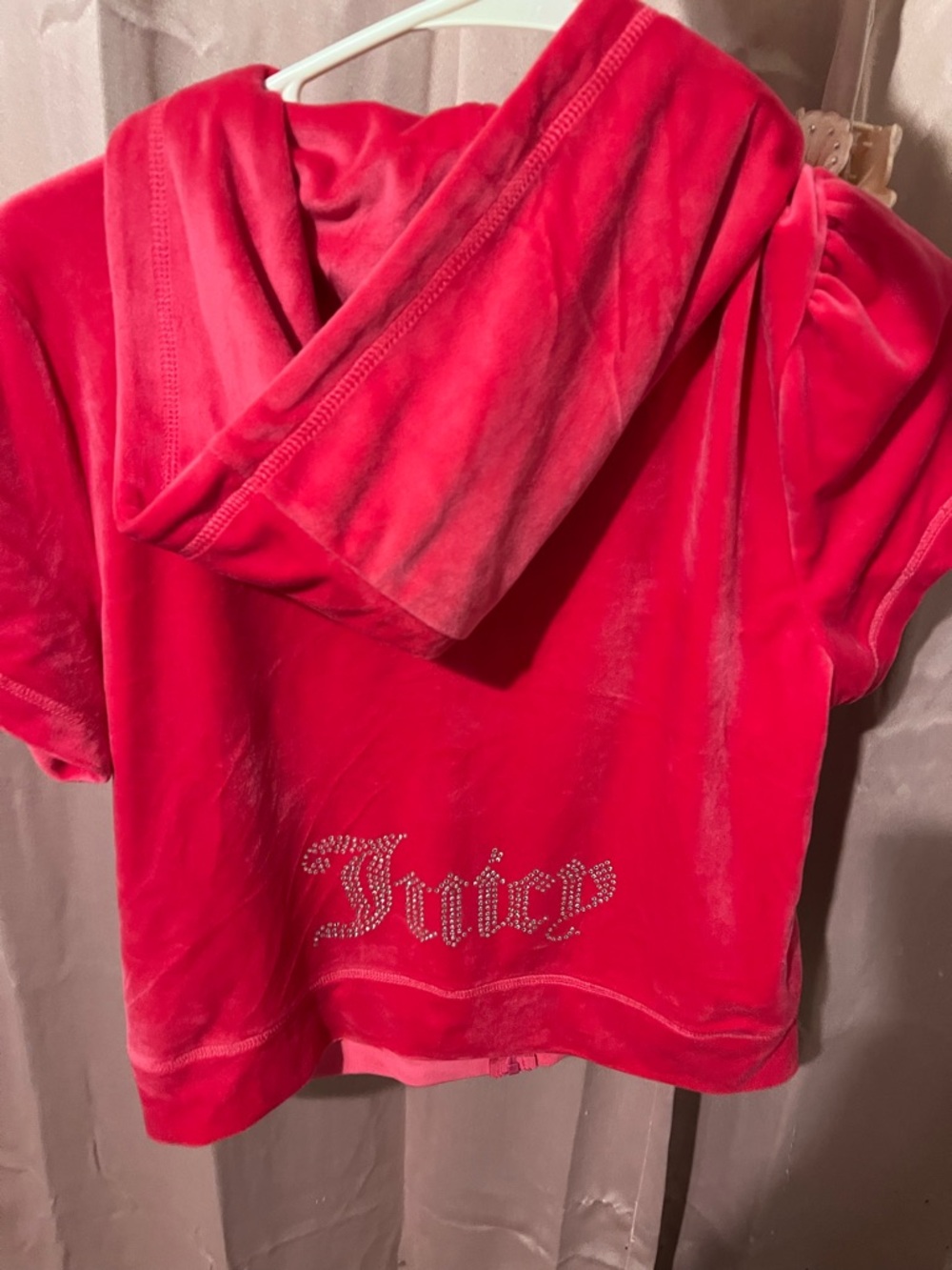 Juicy Couture Hot Pink Velour Short Sleeve Zip Hoodie - Picture 2 of 2